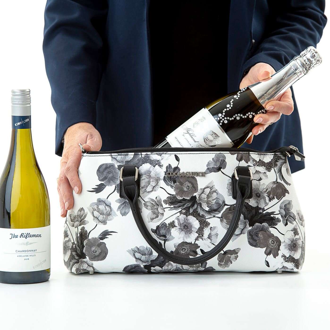 Barbara Cool Clutch (Black & White Flower) Cooler bags - Cool Clutch cooler bag handbag insulated wine lunch handbags